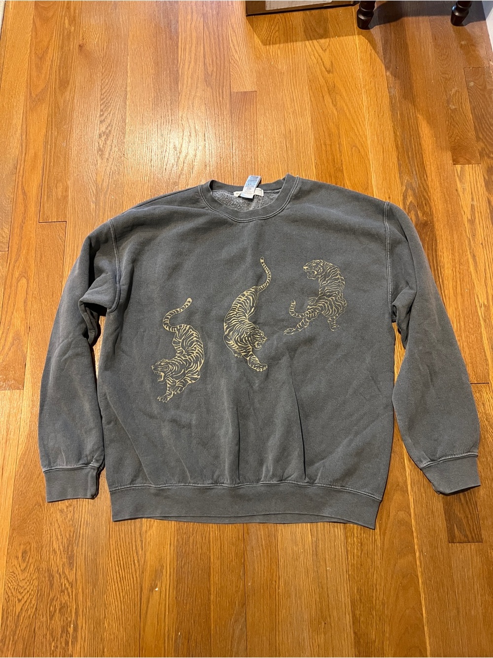 Urban Outfitters Gray Crewneck Sweater with Gold Tiger Motif